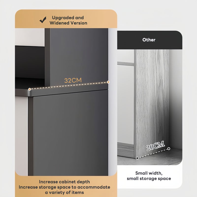 شاربدو شاربو خزانة بوفيه المطبخ الحديث الطويل مع أبواب زجاجية، لوحة جانبية 180 سم مع رفوف ميكروويف مفتوحة وتخزين مغلق، غرفة طعام حرة لغرفة المعيشة، مطبخ، 80x32x180CM - Image 4